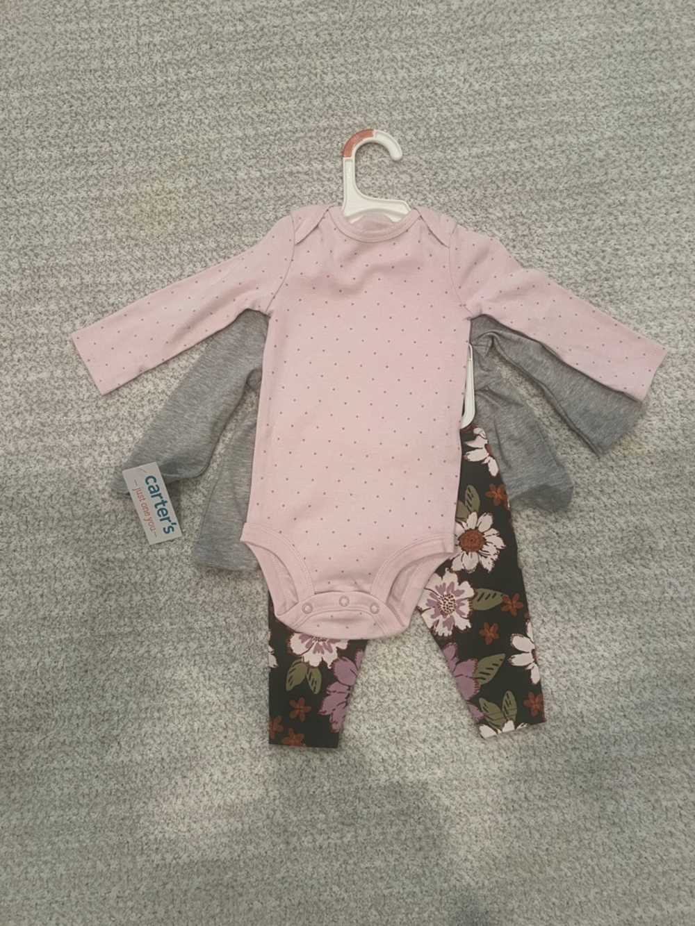 Carter’s Baby Girl 3 piece peplum top, floral leggings and onesie 9M | NWT - Picture 3 of 3